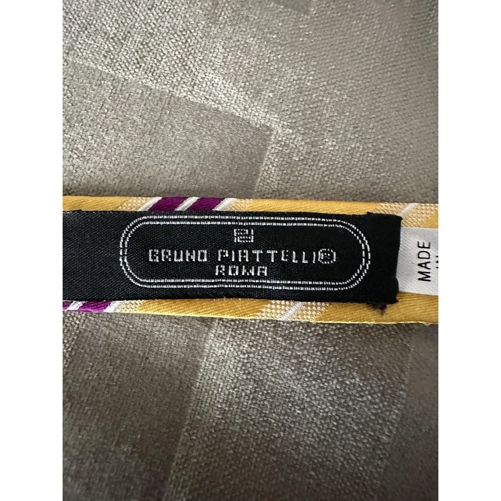 Bruno Piattelli Roma Bow Tie Mens Adjustable Yellow Purple Striped Silk Self Tie